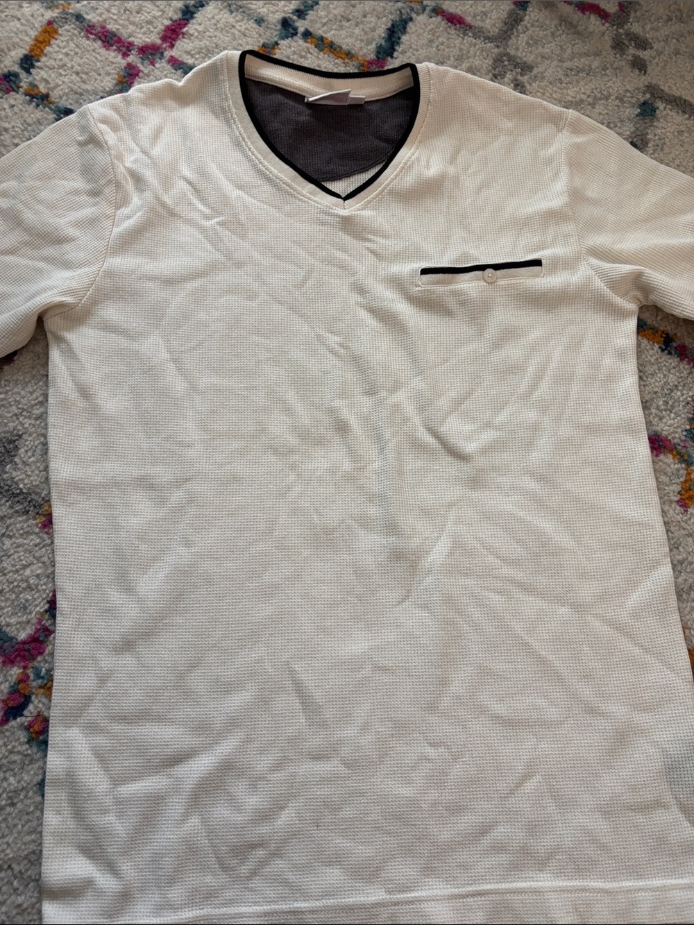 Men's White V-Neck Dress Shirt with Contrast Trim